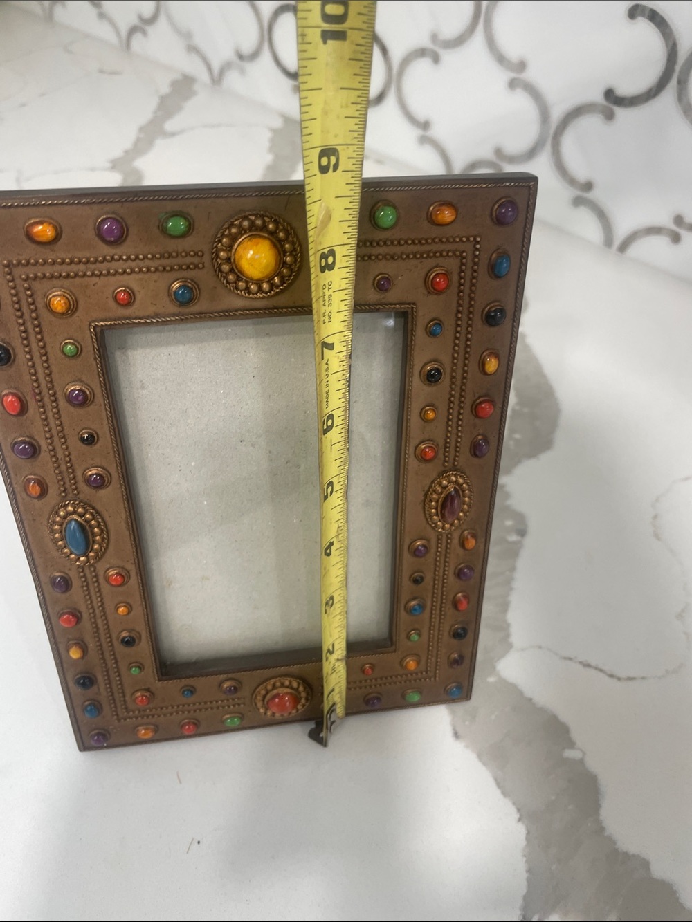 Multicolor Jeweled Bronze Photo Frame - Decorative Home Accent - Picture 3 of 5